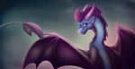  2018 digital_media_(artwork) dragon horn membranous_wings open_mouth purple_eyes simple_background spines tarkir teeth tongue wings 