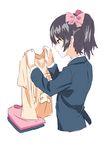  black_hair blazer blush bow eyebrows eyebrows_visible_through_hair hair_bow holding_shirt jacket kotarou_(rakugaki_shirushi) love_live! love_live!_school_idol_project red_bow shirt solo twintails yazawa_nico 