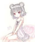  animal_ears babydoll bad_id bad_pixiv_id blush capriccio highres looking_at_viewer mouse_ears nazrin pillow red_eyes short_hair silver_hair simple_background sitting sketch solo strap_slip touhou underwear underwear_only white_background yes yes-no_pillow 