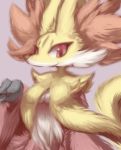  ambiguous_gender big_ears big_eyes breasts canine cheek_tuft chest_tuft claws delphox feral fluffy fur inner_ear_fluff mammal naturally_censored nintendo nude nyaswitchnya paws pok&eacute;mon pok&eacute;mon_(species) red_eyes red_fur shoulder_tuft snout snow snowing solo stick tuft video_games yellow_fur 