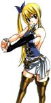  blonde_hair boots breasts brown_eyes brown_footwear fairy_tail large_breasts long_hair looking_at_viewer lucy_heartfilia mashima_hiro ponytail side_ponytail sideboob simple_background skirt solo thigh_boots thighhighs white_background zettai_ryouiki 