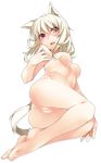  animal_ears ass barefoot blush breasts cat_ears earrings feet final_fantasy final_fantasy_xiv highres jewelry kochiya_(gothope) medium_breasts miqo'te nipples nude open_mouth pussy red_eyes solo sweatdrop tail white_hair 