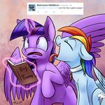  2015 book collar cutie_mark duo equine female friendship_is_magic glowing hair horn levitation licking magic mammal multicolored_hair my_little_pony pegasus purple_eyes purple_hair rainbow_dash_(mlp) rainbow_hair tongue tongue_out tsitra360 twilight_sparkle_(mlp) twitter winged_unicorn wings 