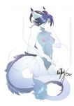  2015 anthro blue_hair breasts cute dragon ear_piercing female fur furred_dragon green_eyes hair looking_at_viewer nude piercing pussy sachiko-sunchild smile solo vexstacy white_fur 