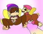  ape areola barefoot blonde_hair breasts brown_fur butt clothed clothing dixie_kong donkey_kong_(series) female fur gaping gaping_pussy hair mammal monkey nintendo piercing pigtails ponytail primate pussy spread_legs spreading thunderfap tiny_kong video_games 