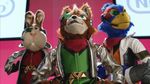  2015 avian beak blue_feathers brown_fur canine clothed clothing english_text falco_lombardi feathers fox fox_mccloud fur green_eyes group lagomorph male mammal nintendo peppy_hare pose rabbit real red_eyes red_feathers scarf star_fox teeth text video_games white_fur 