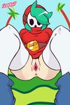  anus belt breasts clothed clothing female green_hair hair half-dressed humanoid legwear looking_at_viewer looking_down mario_bros mask nintendo nipples not_furry pussy shygirl shyguy soapion tree video_games 