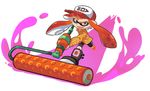  :d bad_source baseball_cap blue_eyes boots collared_shirt fang full_body hat inkling long_sleeves looking_at_viewer open_mouth orange_hair paint_roller running shirt smile solo splat_roller_(splatoon) splatoon_(series) splatoon_1 tentacle_hair white_background wong_ying_chee 