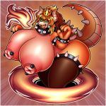  2018 4_fingers abstract_background absurd_res anthro areola armband big_breasts blonde_hair bowser bowsette_meme bracelet breasts clothing collar crown female hair half-closed_eyes hi_res horn huge_breasts hyper hyper_breasts jewelry koopa legwear long_hair looking_at_viewer mario_bros nintendo nipple_piercing nipples nsfw-tofu open_mouth open_smile piercing scalie smile solo spiked_bracelet spiked_collar spikes super_crown thick_thighs thigh_highs tongue video_games voluptuous 