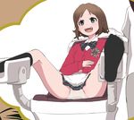  :d bow bowtie brown_hair feet green_eyes haruyama_kazunori open_mouth panties short_hair sitting skirt smile socks soles solo spread_legs suzuki_yua tesagure!_bukatsu-mono underwear white_panties 