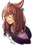  2015 animal_ears brown_hair cat_ears dated earrings final_fantasy final_fantasy_xiv glasses jewelry lips miqo'te red-framed_eyewear retsuna signature sketch smile solo upper_body white_background yellow_eyes 