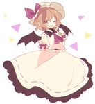  ascot bad_id bad_twitter_id bat_wings brown_eyes brown_hair color_switch daizu_(melon-lemon) fangs hat open_mouth remilia_scarlet short_hair smile solo touhou toyosatomimi_no_miko wings 
