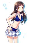  anchor bikini breasts brown_eyes brown_hair cleavage idolmaster idolmaster_million_live! jewelry kitazawa_shiho long_hair medium_breasts navel pendant skirt solo swimsuit touon undressing 