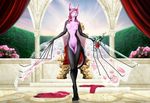  anthro bat clothing crystal curtains detailed eye_patch eyewear female flower fountain front_view fur general gloves hair jocarra long_hair looking_at_viewer mammal nude nyxis pink_fur pink_hair pinup plant pose purple_eyes realistic_wings rose royalty scar solo standing sword throne walking weapon wings 