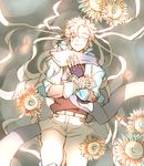  bad_id bad_pixiv_id blonde_hair caesar_anthonio_zeppeli facial_mark fingerless_gloves flower gloves jojo_no_kimyou_na_bouken male_focus ribbon scarf senzzang solo sunflower 