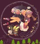  beautifly bike_shorts blue_eyes blush brown_hair claydol gen_3_pokemon gloves haruka_(pokemon) highres looking_at_viewer nabeko open_mouth pokemon pokemon_(creature) pokemon_(game) pokemon_rse tree 