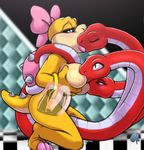  2014 anthro big_breasts blue_eyes blush bow breast_suck breastfeeding breasts cum cum_in_ass cum_in_pussy cum_inside dark_nek0gami duo eyes_closed eyeshadow female hair_bow half-closed_eyes happy horny internal kissing koopa koopalings lactating lips lipstick makeup male male/female mario_bros multi_head multi_penis nintendo nude penis pink_lips reptile scalie shell shy snake spikes sucking suckling tryclyde video_games wendy_o_koopa yellow_body 