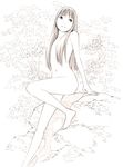  barefoot hair_censor long_hair monochrome nude original outdoors sketch solo traditional_media yoshitomi_akihito 
