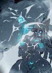  1girl absurdres after_sex anal anus ass blue_nipples blue_pussy blush breasts colored_nipples colored_pussy cum cum_in_ass cum_in_pussy cum_on_body cum_on_breasts gaping hat highres huge_ass humanoid_robot jetngs large_breasts limited_palette no_mouth original pussy robot thick_thighs thighs wet wide_hips 