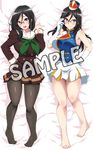  aoi_manabu band_uniform black_hair black_legwear blue_eyes breasts dakimakura glasses green_neckwear hat hibike!_euphonium large_breasts long_hair looking_at_viewer multiple_views neckerchief over-rim_eyewear pantyhose red-framed_eyewear sample school_uniform semi-rimless_eyewear serafuku smile tanaka_asuka watermark 