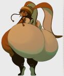 ambiguous_gender bangs beanie big_butt butt clothing fur fur_markings furgonomic_headwear furgonomics hat headgear headwear hi_res huge_butt huge_thighs hyper hyper_butt hyper_thighs lagomorph leporid looking_at_viewer mammal markings mostly_nude rabbit rblxeevee standing tail thick_thighs