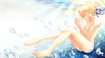  artoria_pendragon_(all) bad_id bad_pixiv_id barefoot blonde_hair braid breasts bubble closed_eyes collarbone fate/stay_night fate_(series) feet hair_bun hair_ribbon highres legs navel nipples nude pussy ribbon saber short_hair shoujo_donburi small_breasts solo toes underwater water 