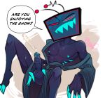 2025 4_fingers abs abstract_background absurd_res asian_clothing athletic athletic_humanoid athletic_male balls bedroom_eyes bite biting_lip blue_body blue_eyes blue_skin bodily_fluids claws clothed clothing cum cumshot demon demon_humanoid dialogue digital_drawing_(artwork) digital_media_(artwork) east_asian_clothing ejaculation electronics english_text erection finger_claws fingers for_a_head genital_fluids genitals hazbin_hotel heart_nipples hellaverse hi_res holding_penis humanoid japanese_clothing kimono looking_at_viewer male mostly_nude mostly_nude_humanoid mostly_nude_male narrowed_eyes nipples object_head off_shoulder pecs penis pinksartdump pupils red_sclera screen screen_face screen_head seductive sharp_teeth slit_pupils solo sweat sweatdrop talking_to_viewer teeth television text toe_claws tv_head vox_(hazbin_hotel)