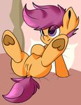  anus bed cub equine feral friendship_is_magic hair honeybawl mammal my_little_pony pegasus presenting purple_eyes purple_hair pussy scootaloo_(mlp) smile solo wings young 