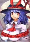  ascot blue_hair breasts capelet commentary_request friends hat hat_removed headwear_removed large_breasts nagae_iku open_mouth red_eyes solo touhou umigarasu_(kitsune1963) 