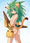  2013 animal_ears blue_eyes blush boomerang breasts butt cat_ears chamcham female green_hair hair humanoid kure looking_at_viewer nipples nude samurai_shodown small_breasts solo standing video_games 