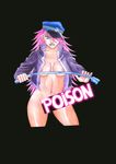  1girl alternate_outfit blue_eyes dragon_naiya final_fight groovie hat label newhalf nipples no_panties pink_hair poison_(final_fight) purple_coat purple_lips solo suggestive whip 