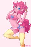  anthro anthrofied areola blue_eyes bra breasts clothed clothing cutie_mark equine female friendship_is_magic fur hair horse kinkypinkink legwear lingerie looking_at_viewer mammal my_little_pony navel open_mouth panties pink_fur pink_hair pinkie_pie_(mlp) plain_background pony skimpy solo thigh_highs tongue underwear 