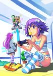  bottle controller d-pad d-pad_hair_ornament drunk fairy game_controller hair_ornament histoire long_hair multiple_girls nepgear neptune_(choujigen_game_neptune) neptune_(series) panties purple_eyes purple_hair segamark short_hair snack striped striped_legwear striped_panties underwear 