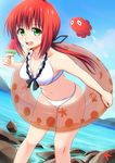  bikini food green_eyes highres long_hair octopus original ponytail popsicle red_hair swimsuit takocha watermelon_bar 