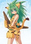  2013 animal_ears blue_eyes blush boomerang cat_ears chamcham clothed clothing female green_hair hair humanoid kure looking_at_viewer samurai_shodown solo standing video_games 