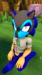 animal_mask anthro barefoot bedroom_eyes big_penis bottomless bottomless_male clothed clothing collar erection eulipotyphlan exhibitionism feet genitals green_hill_zone hands_on_knees hands_on_legs hedgehog hi_res kneeling looking_at_viewer male mammal mask narrowed_eyes penis potatermino pup_mask seductive sega shirt solo sonic_the_hedgehog sonic_the_hedgehog_(series) t-shirt topwear