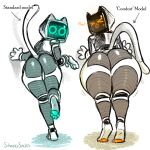 2025 anthro big_butt biped butt digital_media_(artwork) digitigrade duo english_text felid feline for_a_head hi_res kerfur_omega_(votv) looking_at_viewer looking_back looking_back_at_viewer male mammal object_head pawpads paws presenting presenting_hindquarters rear_view robot_anthro screen screen_face screen_head sharkysocks standing text thick_thighs voices_of_the_void
