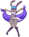  barefoot bottomless breasts clothed clothing dancing female fur grey_fur hair half-dressed higoro kemono lagomorph lyra mammal one_eye_closed pop_n_music rabbit red_eyes white_hair 