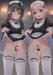  2boys akagi_kurage apron ass_visible_through_thighs black_bow black_dress black_ribbon blonde_hair blurry blush bokeh bow brown_eyes brown_hair bulge choker choppy_bangs closed_mouth clothes_lift collarbone crossdressing crossdressing_(mtf) depth_of_field diffraction_spikes double-parted_bangs dress dress_lift erection erection_under_clothes frilled_choker frilled_dress frilled_panties frilled_sleeves frilled_thighhighs frills green_eyes groin hair_between_eyes highres long_hair looking_at_viewer maid maid_apron maid_headdress male_focus multiple_boys open_mouth original panties puffy_short_sleeves puffy_sleeves raised_inner_eyebrows ribbon ribbon-trimmed_headwear ribbon-trimmed_thighhighs ribbon_trim sex_toy shirt shirt_bow short_hair short_sleeves shy side-tie_panties sidelocks simple_background single_hair_intake skindentation sleeve_bow standing straight_hair string_panties symmetrical_pose teeth testicles thighhighs thighs trap undershirt underwear upper_teeth_only very_short_hair wavy_mouth white_choker white_panties white_shirt white_thighhighs yaoi 