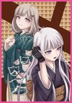  :o alternate_costume bangs blunt_bangs blush border braid danganronpa danganronpa_1 gloves hair_ornament hairclip hands_together japanese_clothes kimono kirigiri_kyouko lavender_hair long_hair looking_at_viewer multiple_girls nanami_chiaki open_mouth pink_border pink_eyes pink_hair purple_eyes sakuyamelody short_hair smile super_danganronpa_2 yukata 