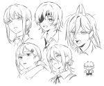  1boy 5girls blush braid chainsaw_man choker collared_shirt cross-shaped_pupils demon_girl demon_horns denji_(chainsaw_man) eyepatch fangs fartfartfart77 furrowed_brow greyscale hair_between_eyes hair_bun hair_ornament hairclip higashiyama_kobeni highres himeno_(chainsaw_man) horns long_hair low_ponytail makima_(chainsaw_man) medium_hair messy_hair mole mole_under_eye mole_under_mouth monochrome multiple_girls multiple_moles neck_ribbon necktie parted_lips ponytail power_(chainsaw_man) reze_(chainsaw_man) ribbon ringed_eyes shirt short_hair shouting sidelocks single_braid single_sidelock sketch sleeveless sleeveless_shirt symbol-shaped_pupils tears updo white_background 