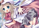  blonde_hair blue_eyes blue_sky blush bow cape cloud day fang hat kud_wafter little_busters! long_hair noumi_kudryavka open_mouth outstretched_hand school_uniform sky smile solo sparkle thighhighs uguisu_mochi_(ykss35) very_long_hair white_legwear zettai_ryouiki 