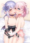  2boys akagi_kurage angel angel_(akagi_kurage) angel_and_devil angel_wings babydoll bare_arms black_babydoll black_panties blue_choker blue_eyes blue_hair blush bow bow_panties bulge censored choker closed_mouth crossdressing crossdressing_(mtf) cupless_babydoll demon_boy demon_wings devil_(akagi_kurage) double-parted_bangs drooling erection erection_in_panties fluffy_hair french_kiss frilled_babydoll frilled_panties frills glove_bow gloves hair_between_eyes hair_bow halterneck heart heart_choker highres kiss legs_together looking_at_viewer low_wings male_focus matching_outfits medium_hair mosaic_censoring multiple_boys multiple_hair_bows mutual_masturbation nipples on_bed one_side_up open_mouth original panties penis pink_babydoll pink_bow pink_choker pink_eyes pink_hair pink_panties purple_bow purple_ribbon raised_inner_eyebrows red_ribbon ribbon ribbon_trim saliva saliva_trail sidelocks sitting teeth thighs tongue tongue_out trap underwear upper_teeth_only white_gloves wings yaoi 