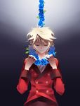  aldnoah.zero bad_id bad_pixiv_id blonde_hair blue_flower blue_rose flower highres male_focus military military_uniform noose rose silver_hair slaine_troyard solo soso uniform 