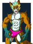 alejandrogsd_(artist) anthro bulge canid canine canis clothing fur male mammal muscular pecs underwear wolf 