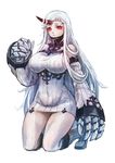  blush breasts claws detached_sleeves dress horn horns kantai_collection kemi_neko large_breasts long_hair red_eyes ribbed_dress seaport_hime shinkaisei-kan short_dress sideboob solo very_long_hair white_hair 