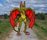  2003 ambiguous_gender anthro claws dragon hi_res lizard long_ears long_legs looking_at_viewer markings membrane_(anatomy) membranous_wings mythological_creature mythological_scalie mythology nude pbfurry red_wings reptile scalie solo winged_arms wings 