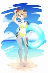  beach bikini blonde_hair canine clothing dog female fumiko hair mammal seaside smile solo swimsuit water 