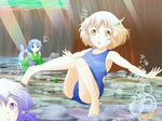  air_bubble arena_(company) barefoot breath bubble character_request chestnut_mouth competition_school_swimsuit freediving highres lyrica_prismriver mermaid monster_girl mubii multiple_girls one-piece_swimsuit open_mouth swimming swimsuit touhou underwater wakasagihime 