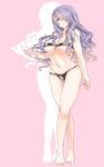  barefoot bikini breasts camilla_(fire_emblem_if) cleavage fire_emblem fire_emblem_if hair_over_one_eye highres large_breasts long_hair purple_eyes purple_hair smile solo swimsuit takeshisu wavy_hair 